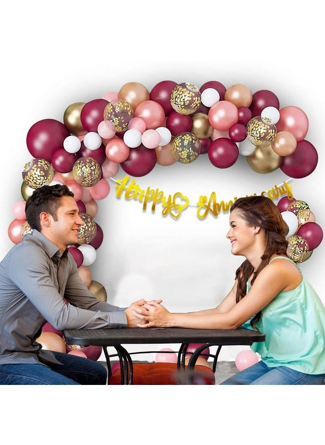 Party Propz - Party Propz Anniversary Balloons for Decoration - 63Pcs Happy Anniversary Decoration Items Kit | Happy Anniversary Balloons | Happy Anniversary Banner | Burgundy Balloons for Decoration (Cardstock) - Image 1