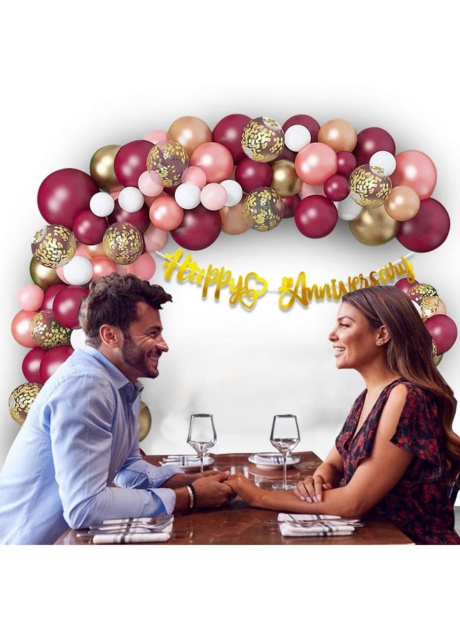 Party Propz - Party Propz Anniversary Balloons for Decoration - 63Pcs Happy Anniversary Decoration Items Kit | Happy Anniversary Balloons | Happy Anniversary Banner | Burgundy Balloons for Decoration (Cardstock) - Image 1