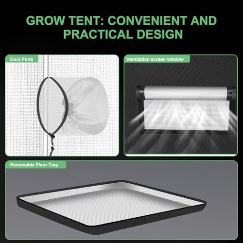MELONFARM 2x2 Grow Tent, 24"x24"x32" Double Transparent Viewing Door Indoor Grow Tent, Growing Tent with High Reflective Mylar & Floor Tray, Plant Tent for Indoor Hydroponics Growing - Image 4