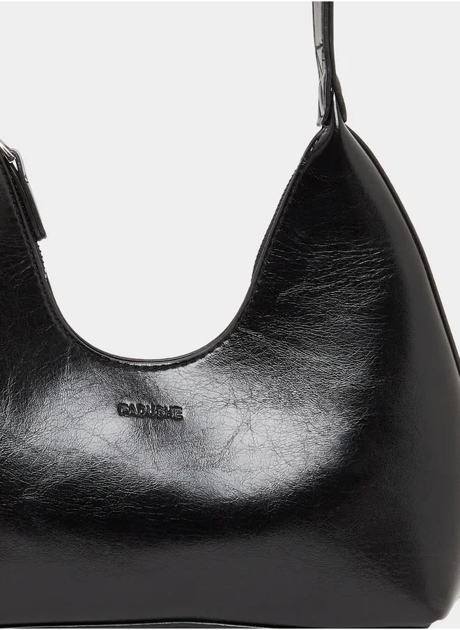 Styli Solid Shoulder Bag with Zip Closure