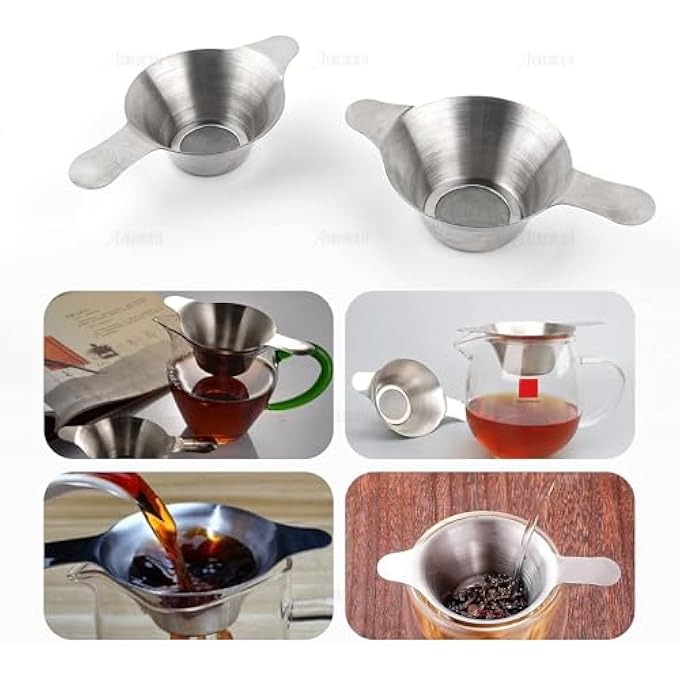 كاست ويف مصفاة شاي سائبة من قطعتين بأحجام مختلفة، مصفاة صغيرة من الفولاذ المقاوم للصدأ، قمع شاي شبكي دقيق، فلتر شاي وقهوة بمقابض مزدوجة - Image 5