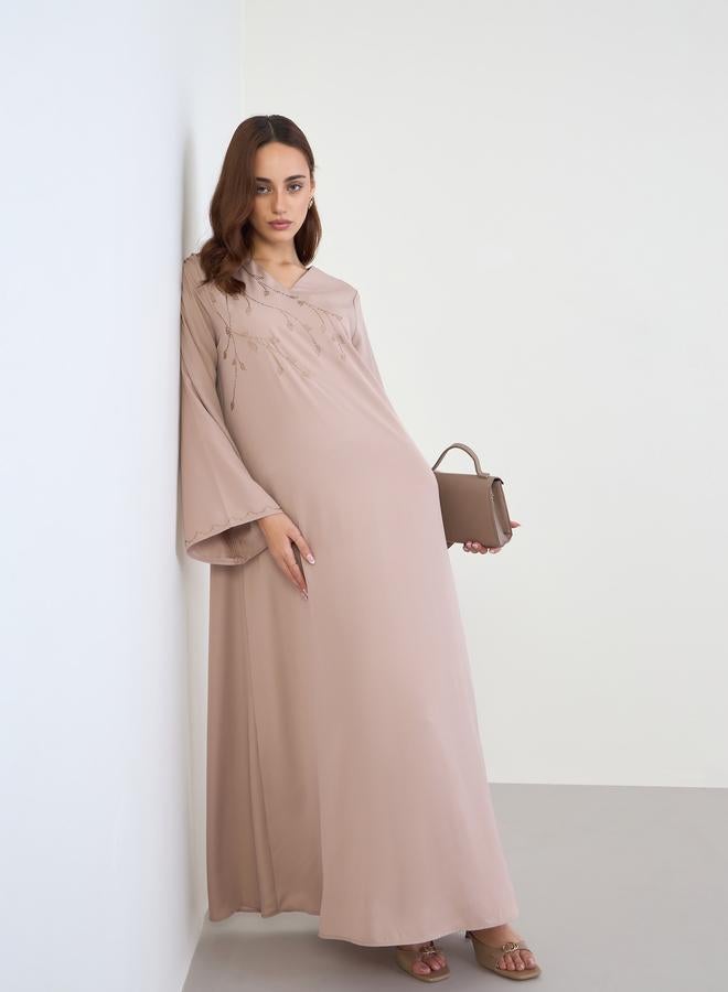 Amirah Beige Jalabiya with Rhinestone Embroidery - Image 2