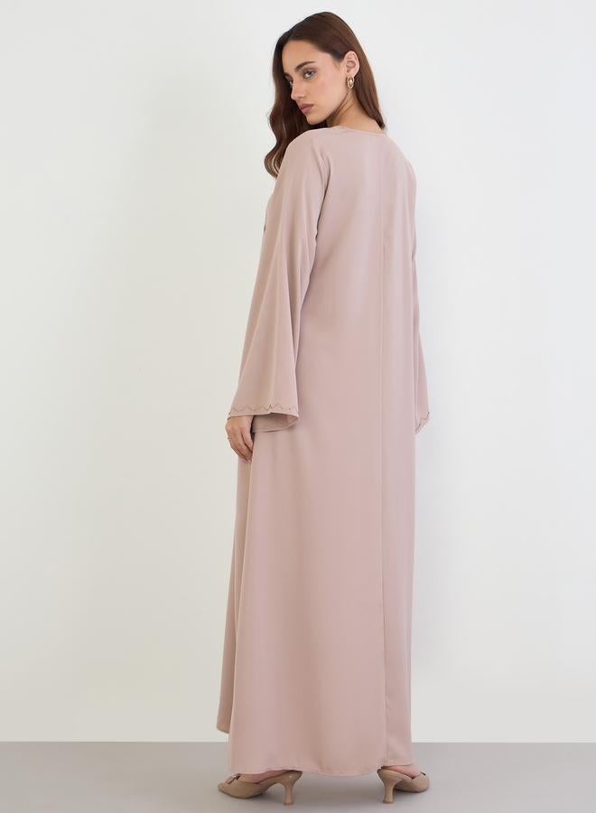 Amirah Beige Jalabiya with Rhinestone Embroidery - Image 4