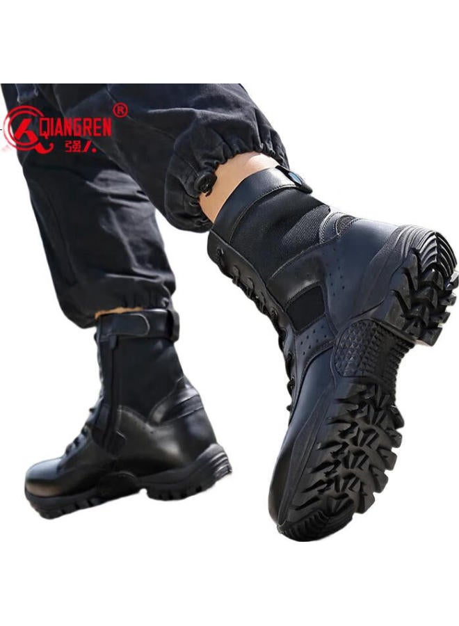 Strongman أحذية رجال سوداء أحذية قتال جيوهوا 3515 أحذية تدريب خارجية جلد بقري من الطبقة العليا أحذية رياضية مضادة للثقب سوداء مقاس 41 - Image 1