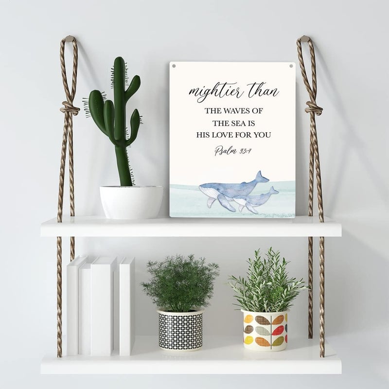 YCYD Inspirational Nautical Ocean Whale Decor Mightier Than The Waves of The Sea Psalm 934 Wooden Hanging Sign Gift for Baby Kids Girl Boy Nursery Teen Room Bible Verse Wall Art 8 x 10 Inches - Image 4