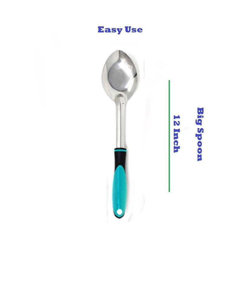 SOLINO Stainless Steel Serving and Cooking Spoons Set of 5 pc Combo 1 of Slotted Turner 1 of Ladle 1 of Skimmer 1 of Serving Big Spoon SkyBlue - Image 5