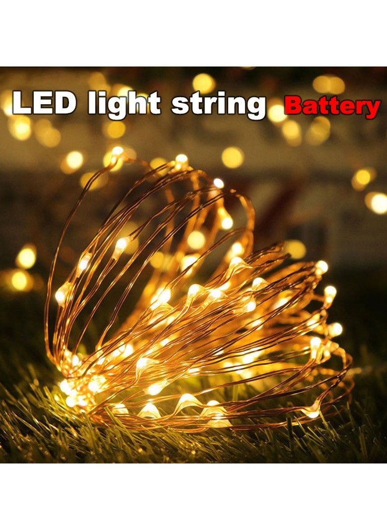 سوقورة مصابيح LED الصفراء الدافئة سلاسل الأسلاك البيضاء الإضافات 5M 50 مصابيح LED سلاسل مصابيح LED ديكور المنزل عيد الميلاد عيد الفطر عيد الميلاد عيد الميلاد وحفلات الزفاف ديكور صناديق زر التحكم التبديل 50 LED بطارية مقاومة للماء تعمل بالطاقة الجنيسة الوميض السلسلة الأصفر (5M 16 قدم)  - Image 1