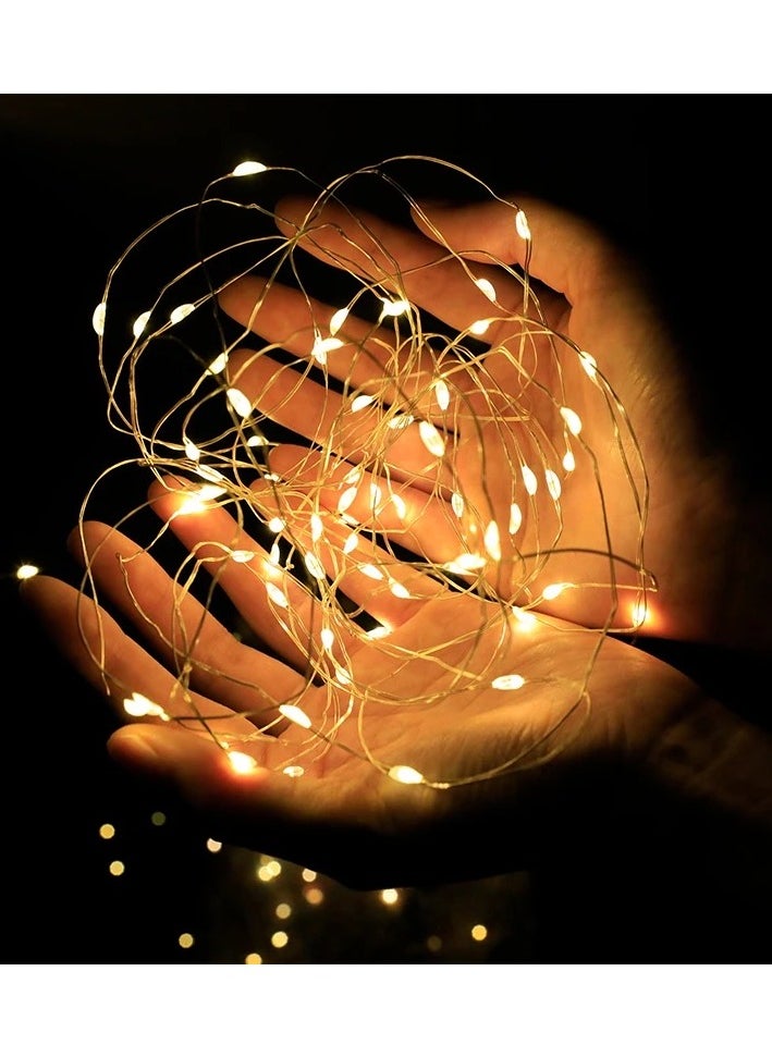 سوقورة - مصابيح LED الصفراء الدافئة سلاسل الأسلاك البيضاء الإضافات 5M 50 مصابيح LED سلاسل مصابيح LED ديكور المنزل عيد الميلاد عيد الفطر عيد الميلاد عيد الميلاد وحفلات الزفاف ديكور صناديق زر التحكم التبديل 50 LED بطارية مقاومة للماء تعمل بالطاقة الجنيسة الوميض السلسلة الأصفر (5M 16 قدم) - Image 1