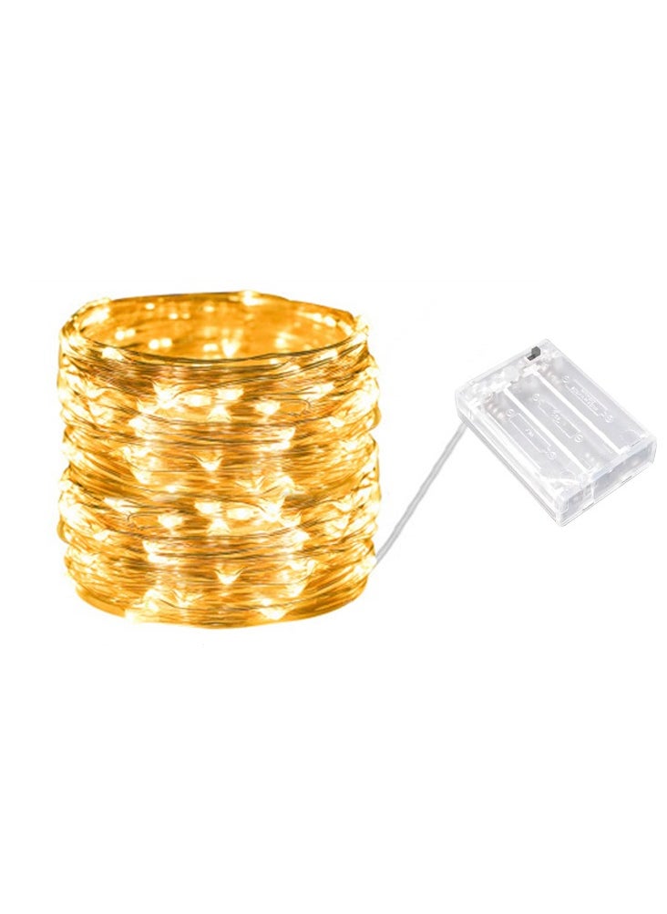 سوقورة مصابيح LED الصفراء الدافئة سلاسل الأسلاك البيضاء الإضافات 5M 50 مصابيح LED سلاسل مصابيح LED ديكور المنزل عيد الميلاد عيد الفطر عيد الميلاد عيد الميلاد وحفلات الزفاف ديكور صناديق زر التحكم التبديل 50 LED بطارية مقاومة للماء تعمل بالطاقة الجنيسة الوميض السلسلة الأصفر (5M 16 قدم)  - Image 5