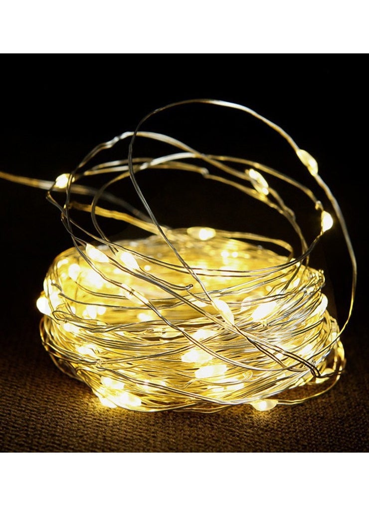 سوقورة - مصابيح LED الصفراء الدافئة سلاسل الأسلاك البيضاء الإضافات 5M 50 مصابيح LED سلاسل مصابيح LED ديكور المنزل عيد الميلاد عيد الفطر عيد الميلاد عيد الميلاد وحفلات الزفاف ديكور صناديق زر التحكم التبديل 50 LED بطارية مقاومة للماء تعمل بالطاقة الجنيسة الوميض السلسلة الأصفر (5M 16 قدم) - Image 1
