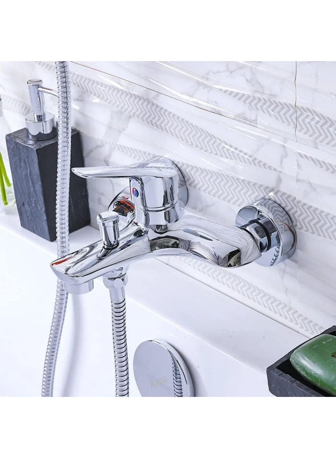 Biella Chrome Plated Brass Shower Mixer  Wall Mounted Single Lever Faucet With Handheld Shower Head Set For Hot And Cold Water - Image 5