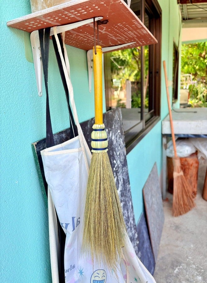 AW BROOMS ممسحة يدوية بمقبض من عصا الخيزران، عشب طبيعي، ممسحة خفيفة، تنظيف للمنزل والمكتب، 16 بوصة - Image 4