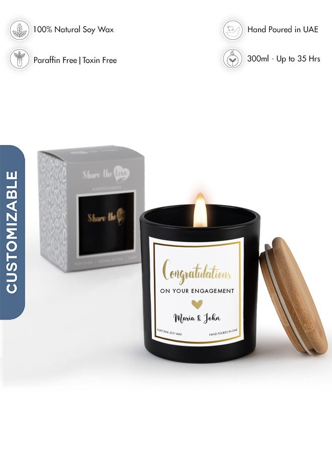 Share the Love Personalised Scented Candle - Congratulations On Your Engagement Luxury Soy Wax Candle - Black 
