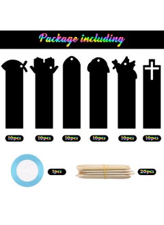 CY2SIDE 60Pcs Religious Rainbow Color Scratch Bookmarks For Kids, Crosses Scratch Craft Kits For Kids Christian Sunday School Church, Easter Magic Art Rainbow Color Craft Kit For Vacation Bible School  - Image 2
