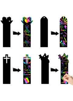 CY2SIDE 60Pcs Religious Rainbow Color Scratch Bookmarks For Kids, Crosses Scratch Craft Kits For Kids Christian Sunday School Church, Easter Magic Art Rainbow Color Craft Kit For Vacation Bible School  - Image 4