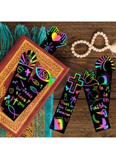 CY2SIDE 60Pcs Religious Rainbow Color Scratch Bookmarks For Kids, Crosses Scratch Craft Kits For Kids Christian Sunday School Church, Easter Magic Art Rainbow Color Craft Kit For Vacation Bible School  - Image 5