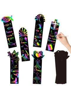 CY2SIDE 60Pcs Religious Rainbow Color Scratch Bookmarks For Kids, Crosses Scratch Craft Kits For Kids Christian Sunday School Church, Easter Magic Art Rainbow Color Craft Kit For Vacation Bible School  - Image 1