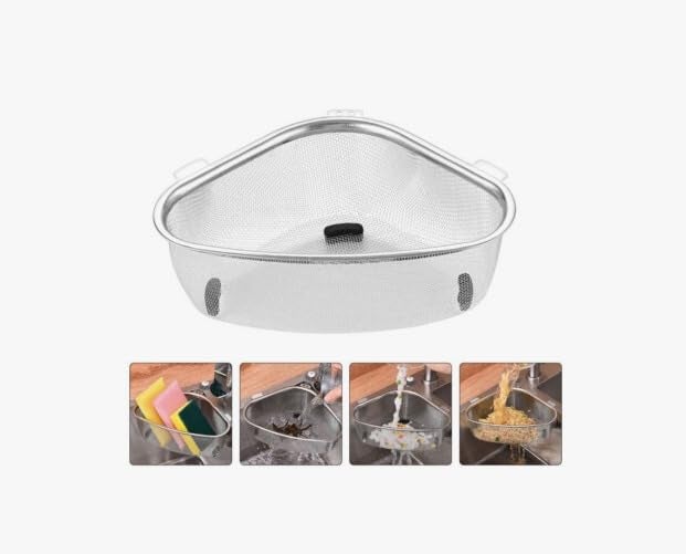 Saiyam Stainless Steel Sink Corner Strainer, Multifunctional Food Strainer, Triangle Drainer Basket for Kitchen Waste, Vegetable, Fruit, Food Catcher - Image 4