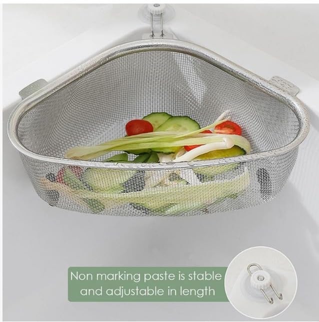Saiyam Stainless Steel Sink Corner Strainer, Multifunctional Food Strainer, Triangle Drainer Basket for Kitchen Waste, Vegetable, Fruit, Food Catcher - Image 5