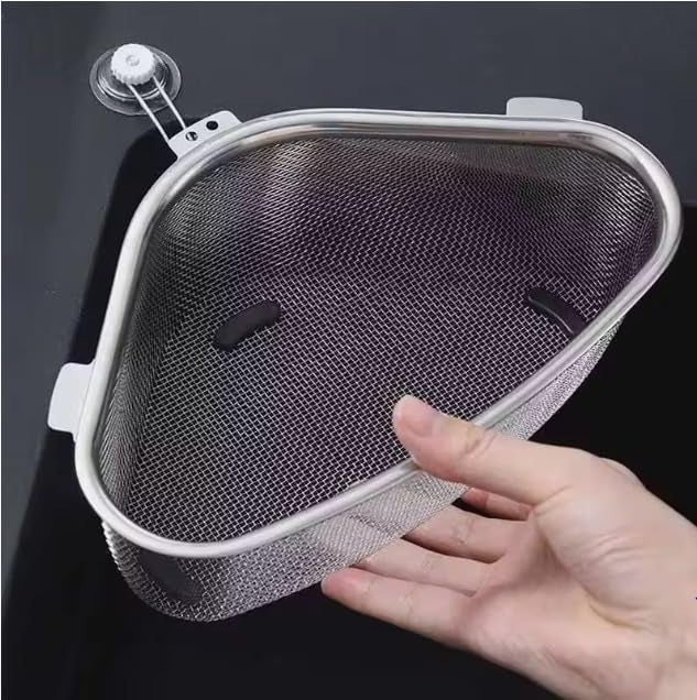 Saiyam Stainless Steel Sink Corner Strainer, Multifunctional Food Strainer, Triangle Drainer Basket for Kitchen Waste, Vegetable, Fruit, Food Catcher - Image 1