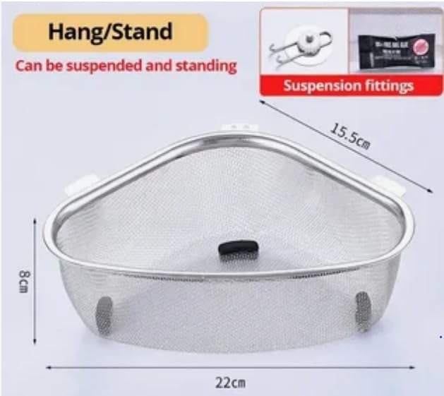 Saiyam Stainless Steel Sink Corner Strainer, Multifunctional Food Strainer, Triangle Drainer Basket for Kitchen Waste, Vegetable, Fruit, Food Catcher - Image 3