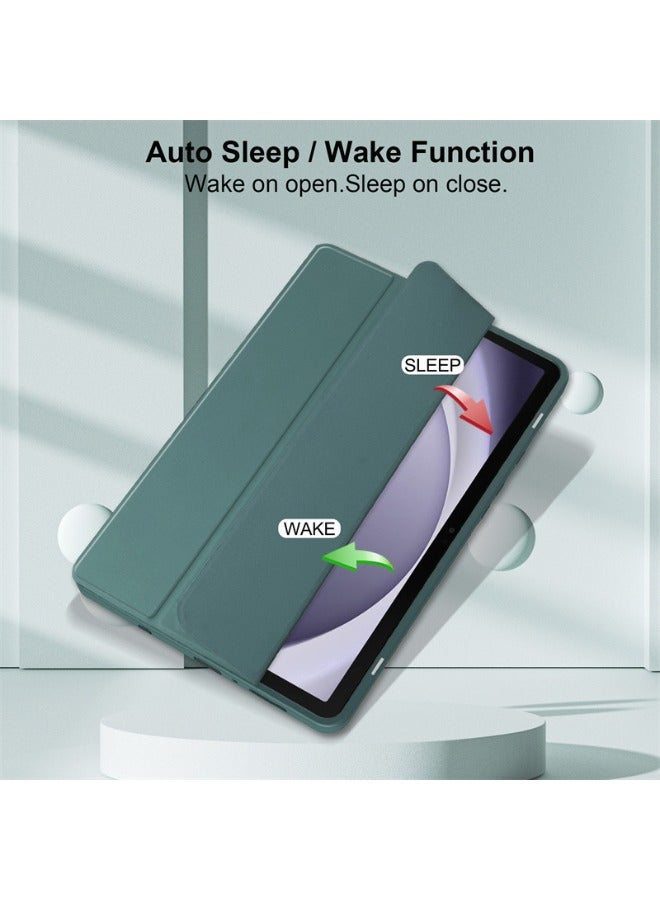 كابتن تيك حافظة سامسونج جالاكسي تاب A9، غطاء جالاكسي تاب A9 مع حامل قلم رصاص، نوم تلقائي، ظهر أكريليك شفاف، حافظة جلدية نحيفة ثلاثية الطي متينة مضادة للصدمات لهاتف سامسونج جالاكسي تاب A9 8.7 بوصة (أخضر) - Image 2