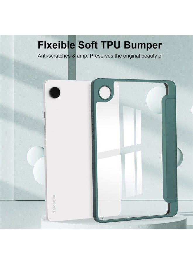 كابتن تيك حافظة سامسونج جالاكسي تاب A9، غطاء جالاكسي تاب A9 مع حامل قلم رصاص، نوم تلقائي، ظهر أكريليك شفاف، حافظة جلدية نحيفة ثلاثية الطي متينة مضادة للصدمات لهاتف سامسونج جالاكسي تاب A9 8.7 بوصة (أخضر) - Image 4