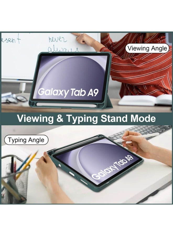 كابتن تيك حافظة سامسونج جالاكسي تاب A9، غطاء جالاكسي تاب A9 مع حامل قلم رصاص، نوم تلقائي، ظهر أكريليك شفاف، حافظة جلدية نحيفة ثلاثية الطي متينة مضادة للصدمات لهاتف سامسونج جالاكسي تاب A9 8.7 بوصة (أخضر) - Image 3