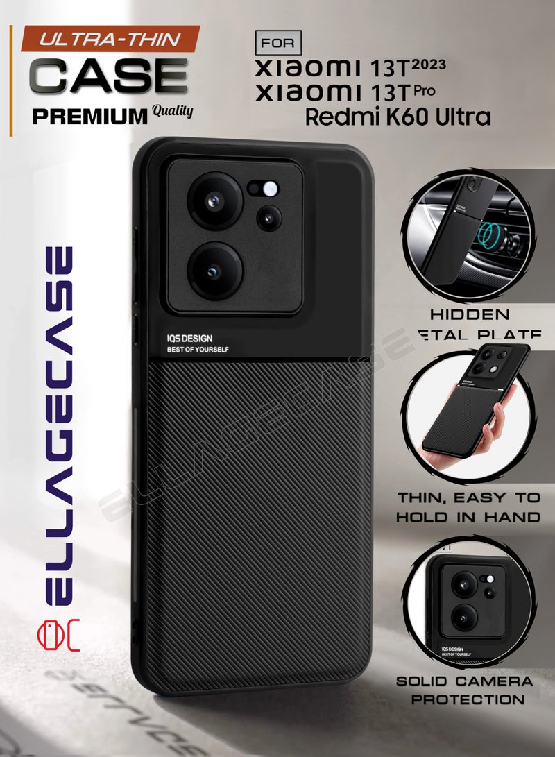 ELLAGECASE حافظة فاخرة رفيعة للغاية لهاتف Xiaomi 13T 2023 / 13T Pro / K60 Ultra، لوحة معدنية مخفية، تصميم نحيف، سهل الحمل، وحماية معززة للكاميرا - Image 1