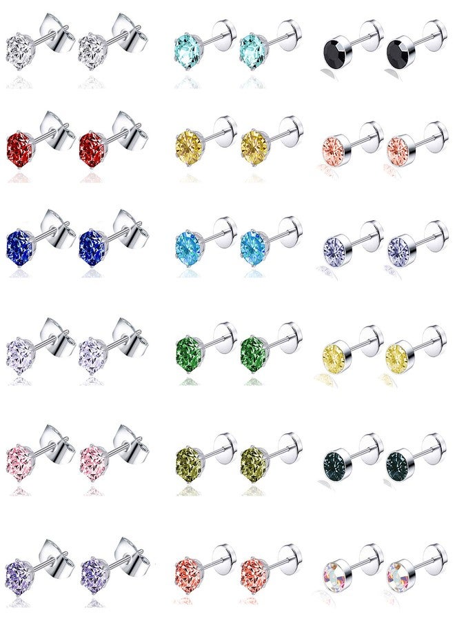 تورنيتو طقم أقراط تورنيتو 20G مكون من 18 زوجًا من أقراط الزركونيا المكعبة متعددة الألوان المصنوعة من الفولاذ المقاوم للصدأ، مناسبة لثقب الغضروف والحلزون، مع مشبك لولبي، للنساء، مقاس 3-5 ملم - Image 1