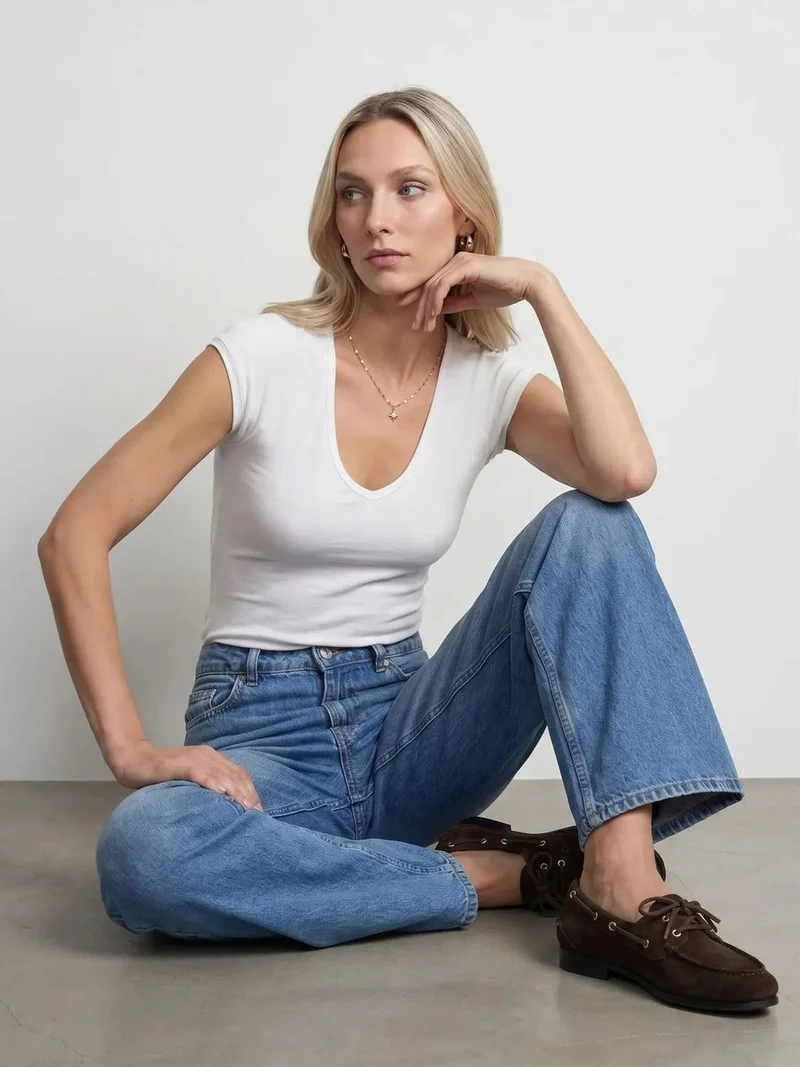 ديلفين DILVIN Slim Fit Crop Jersey Top