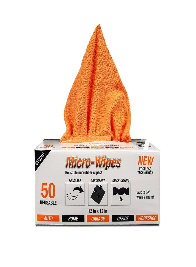 Eurow 200GSM Microfiber Cleaning and Drying Cloths with Dispenser Box, Reusable, Streak-Free, Scratch-Free, Ultra Absorbent, Edgeless for All Surface Types, 12x12in, 50-Pack, Orange - Image 1