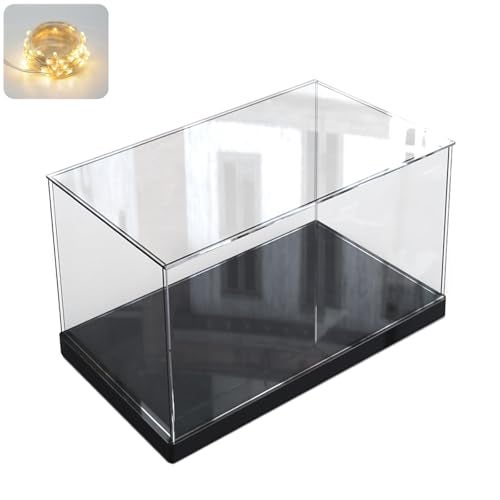 Elepure Clear Acrylic Display Case for Collectibles Assemble Transparent Acrylic Box Dustproof Protection Showcase with Black Wood-Plastic Base and Lamp Beads,Inside 7.9x3.9x3.9inch - Image 1