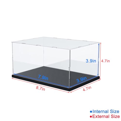 Elepure Clear Acrylic Display Case for Collectibles Assemble Transparent Acrylic Box Dustproof Protection Showcase with Black Wood-Plastic Base and Lamp Beads,Inside 7.9x3.9x3.9inch - Image 2