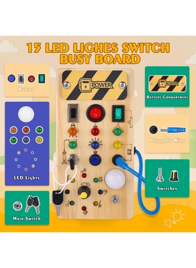 لوحة هوروسال مونتيسوري للأطفال الصغار، لوحة أطفال مشغولة مع 8 مفاتيح إضاءة LED، ألعاب حسية بمفاتيح إضاءة، ألعاب سفر للأطفال الرضع والأطفال الصغار بعمر سنة فما فوق - Image 4