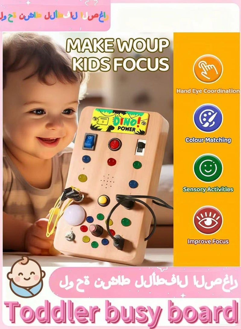 لوحة هوروسال مونتيسوري للأطفال الصغار، لوحة أطفال مشغولة مع 8 مفاتيح إضاءة LED، ألعاب حسية بمفاتيح إضاءة، ألعاب سفر للأطفال الرضع والأطفال الصغار بعمر سنة فما فوق - Image 1