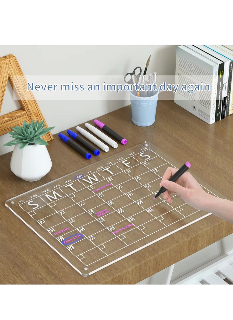 Furtey Acrylic Magnetic Monthly and Weekly Calendar, Clear Dry Erase Board Calendar for Fridge Reusable Planner, Includes 4 Dry Erase Markers  - Image 4
