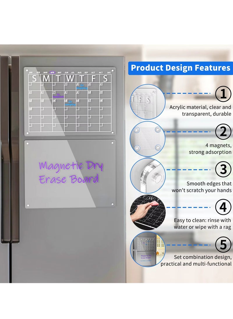 Furtey Acrylic Magnetic Monthly and Weekly Calendar, Clear Dry Erase Board Calendar for Fridge Reusable Planner, Includes 4 Dry Erase Markers  - Image 3