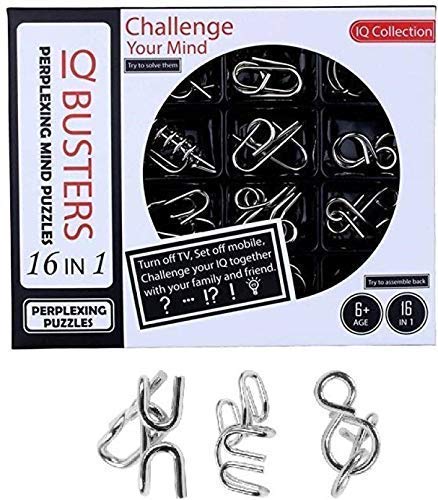 OANGO 16 in 1 Stainless Steel Metal Wire Classic Iq Puzzle Perplexing Mind Assembly and Brain Teaser Magic Puzzles Game for All Age Group Set of 16 Pieces in 1, Kid - Image 1