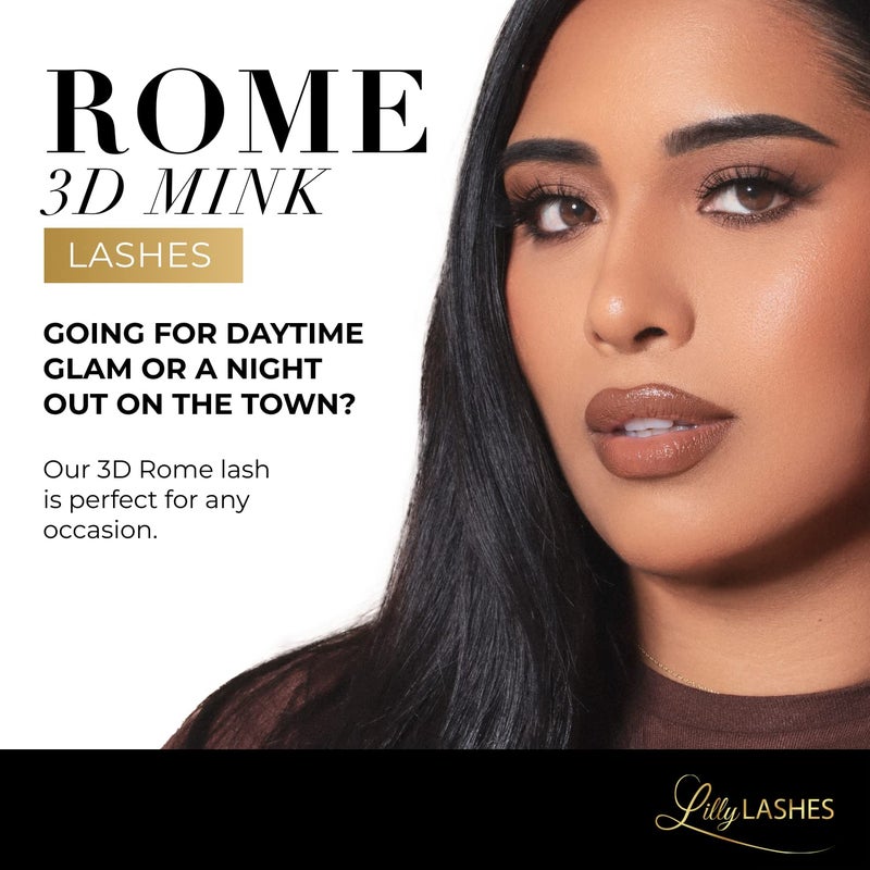 Lilly Lashes رموش ليلي لاشز روما 3D من قطن المنك، رموش من قطن المنك، الرموش الأصلية من ليلي للحصول على مظهر رقيق وطبيعي، رموش قابلة لإعادة الاستخدام حتى 25 مرة، رموش كثيفة، رموش شريطية، لاصق الرموش غير متضمن - Image 2