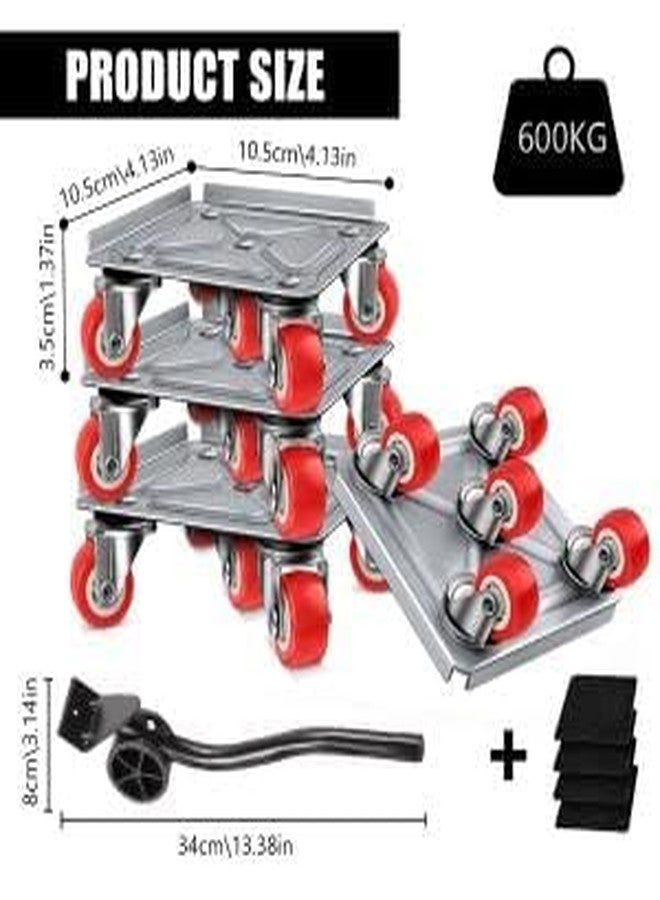 KRIPESH® Furniture Dolly, Heavy Furniture Movers with Wheels, Furniture Lifter with 5 360° Rotatable Rubber Universal Wheels, Carbon Steel Panel Furniture Movers Set, Max Capacity 600KG (Red) - Image 3