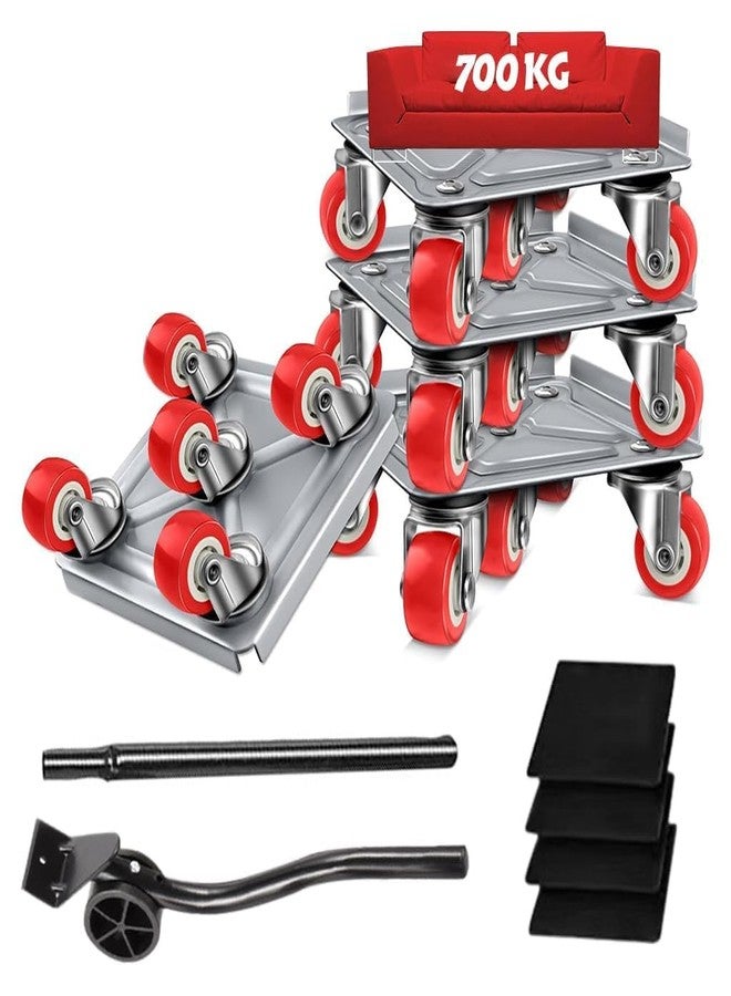 KRIPESH® Furniture Dolly, Heavy Furniture Movers with Wheels, Furniture Lifter with 5 360° Rotatable Rubber Universal Wheels, Carbon Steel Panel Furniture Movers Set, Max Capacity 600KG (Red) - Image 2
