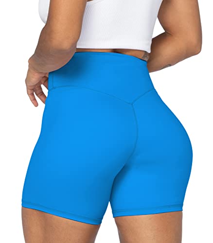 Sunzel 5" High Waist Biker Shorts for Women No Front Seam Soft Yoga Workout Gym Bike Shorts Tummy Control Squat Proof Blue - Image 3