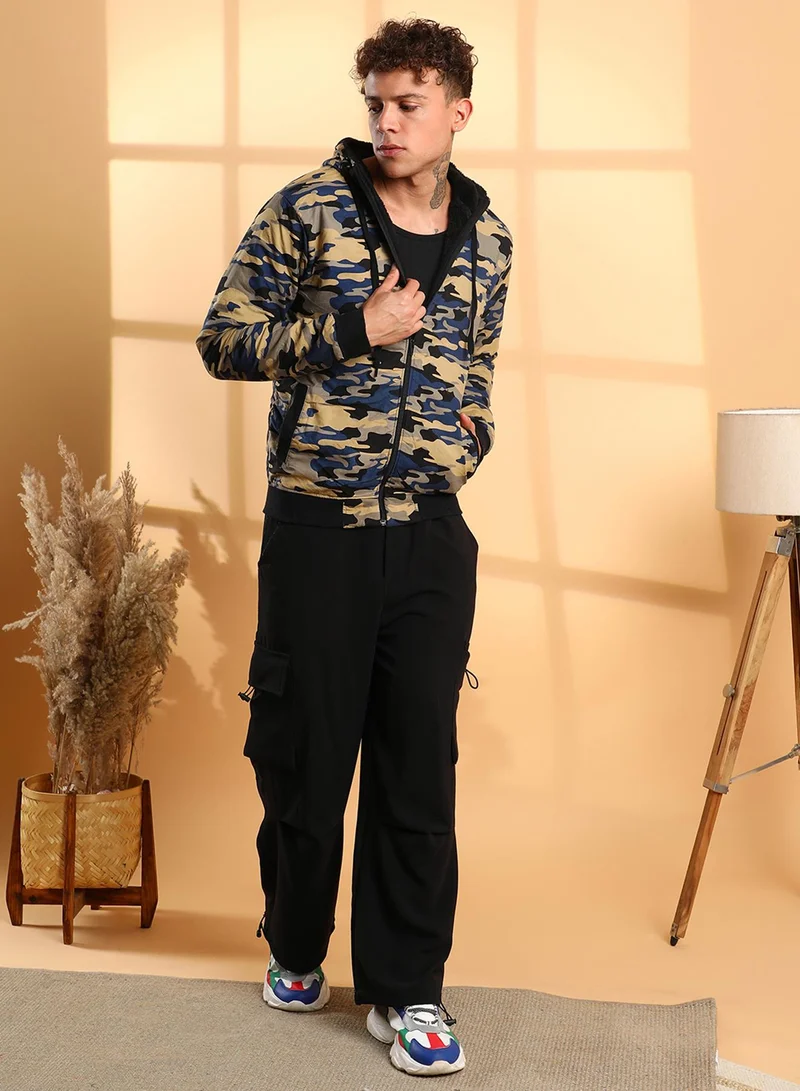 كامبوس سوترا Men's Navy Blue Camouflage Hoodie With Insert Pocket