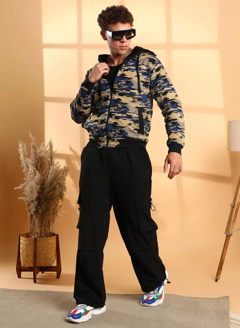 كامبوس سوترا Men's Navy Blue Camouflage Hoodie With Insert Pocket