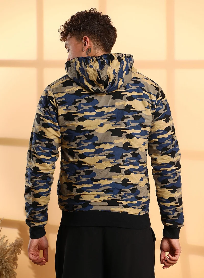 كامبوس سوترا Men's Navy Blue Camouflage Hoodie With Insert Pocket