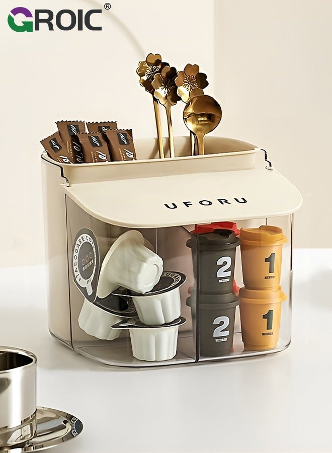 GROIC Coffee Pod Holder, Espresso Capsule Organizer, Large Capacity K Cup Coffee Holder, Coffee Station Organizer Creamer Holder, Coffee Bar Accessories Basket for Kitchen Countertop (Cream)  - Image 1