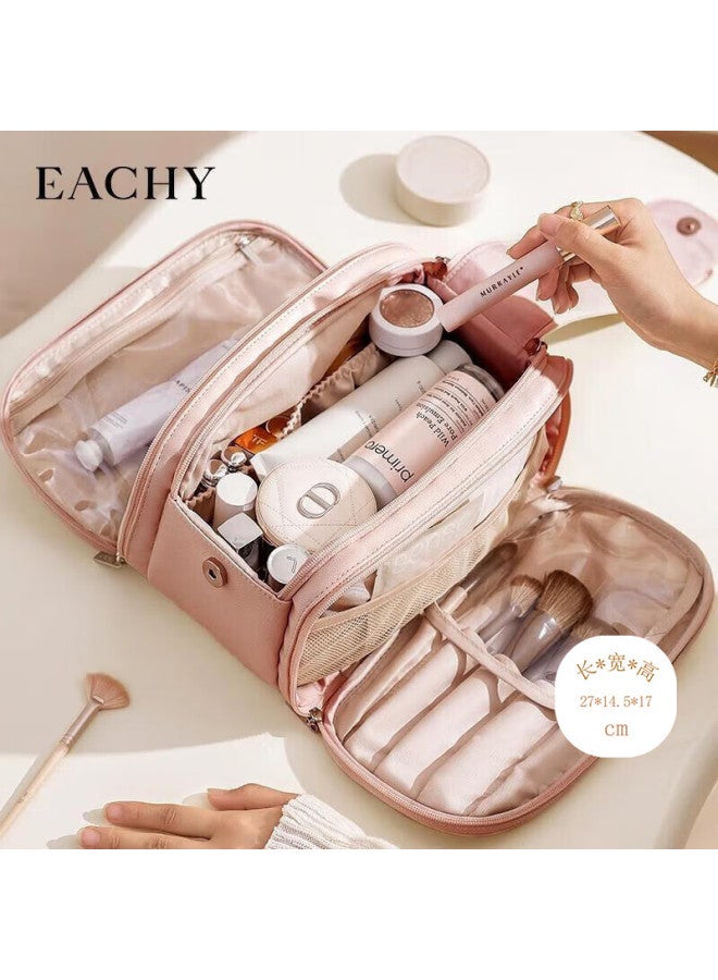 Eachy Makeup Bag Portable Makeup Brush Storage Bag Travel Large Capacity Toiletry Cosmetic Storage Bag Pink - Image 1
