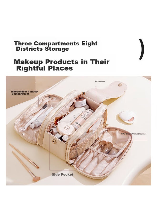 Eachy Makeup Bag Portable Makeup Brush Storage Bag Travel Large Capacity Toiletry Cosmetic Storage Bag Pink - Image 3