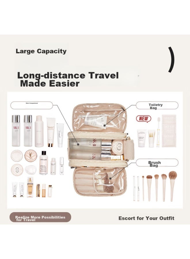 Eachy Makeup Bag Portable Makeup Brush Storage Bag Travel Large Capacity Toiletry Cosmetic Storage Bag Pink - Image 2